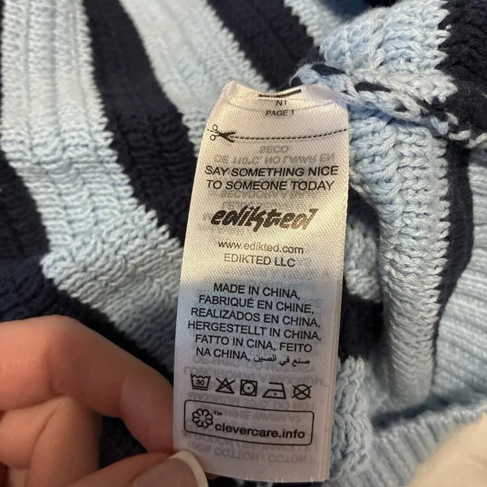 Edikted Aerin New Blue Striped Knit Long Sleeve Oversized Sweater Xs Small